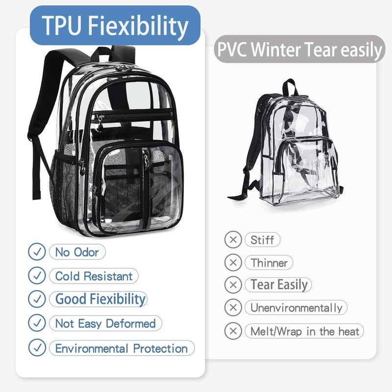Cusangel TPU Clear backpack for Adult,16.5“ Large See Through Heavy Duty Bookbag,16.5 x7 x11inch Capacity Bag For Stadiums,School,Warehouses, concert venues and other security checkpoints (Black) - Image 4